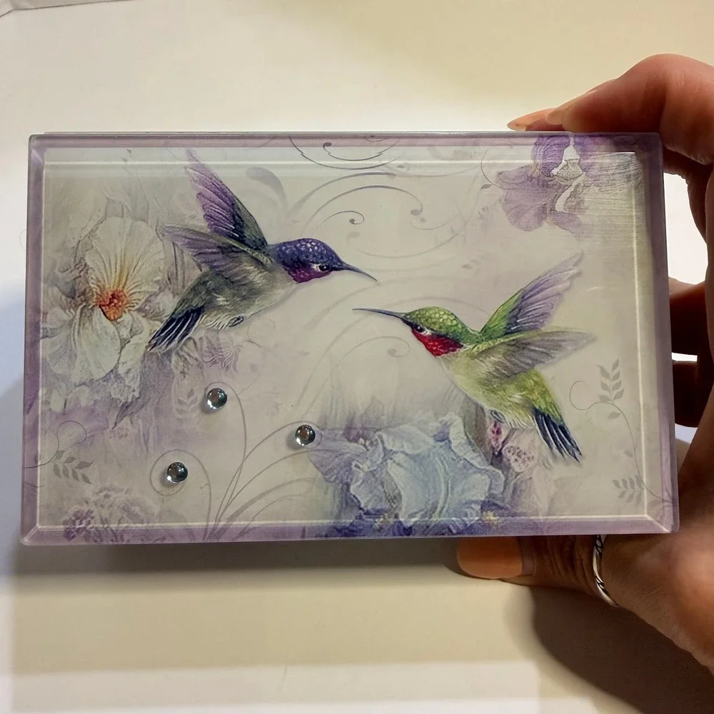 Music Box Co Hummingbird Pretty Woman Roy Orbison Glass Velvet Jewelry Box